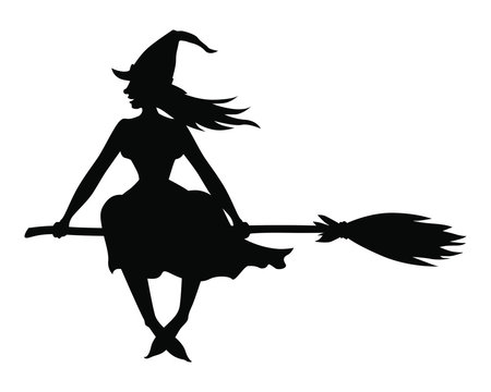 Vector illustrations of silhouette Halloween witch