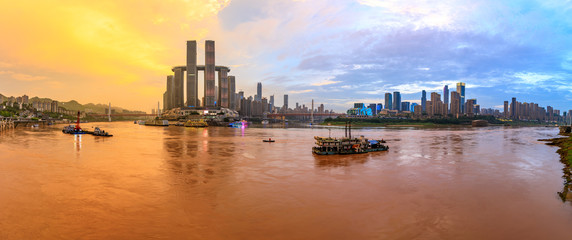 Fototapeta na wymiar Sunset cityscape and skyline in Chongqing