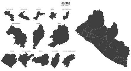 political map of Liberia isolated on white background