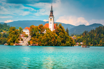 Fantastic travel location with Pilgrimage church and lake Bled, Slovenia