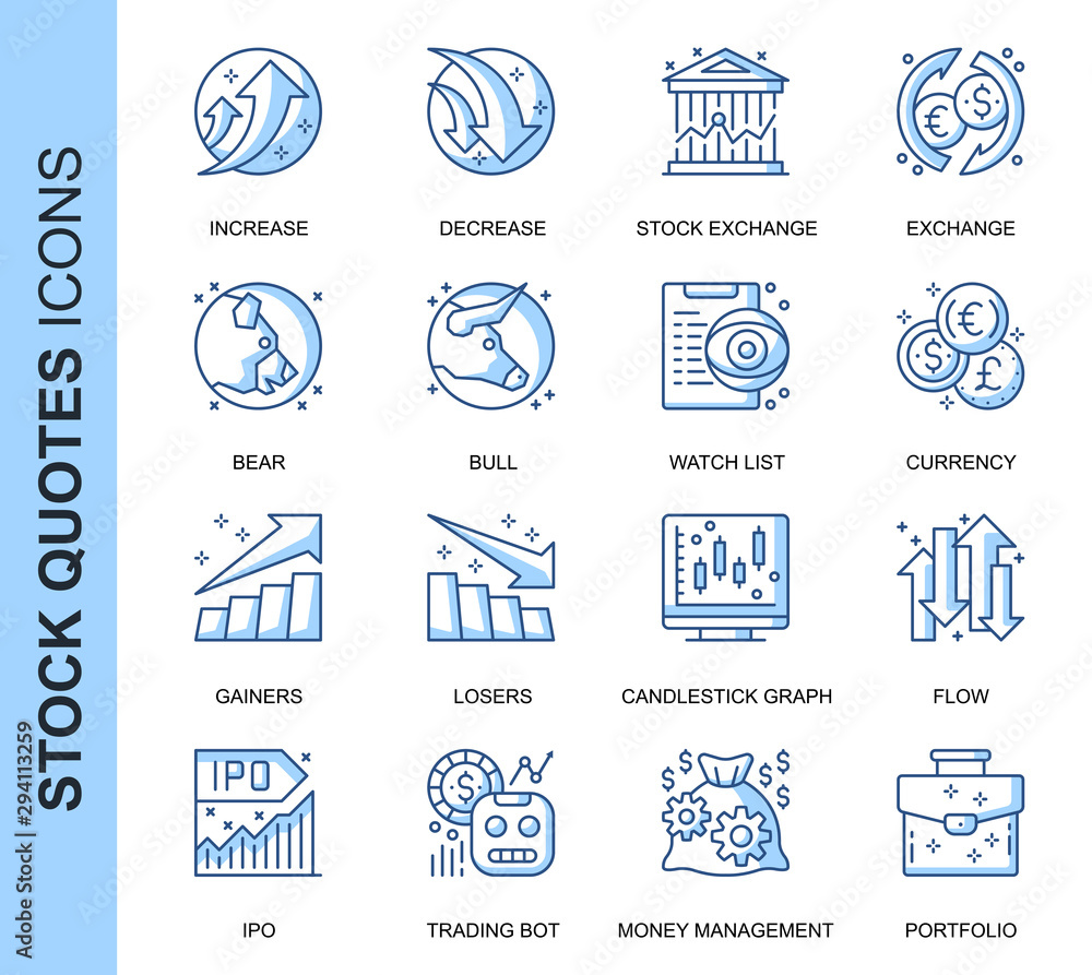 Fototapete thin line stock quotes related vector icons set for website and mobile site and apps. outline icons 