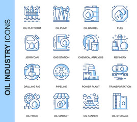 Thin Line Oil Industry Related Vector Icons Set for Website and Mobile Site and Apps. Outline icons design. Contains such Icons as Oil Tanker, Fuel, Gas Station and more. Linear Pictogram Pack.