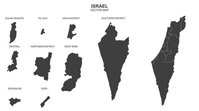 political map of Israel isolated on white background
