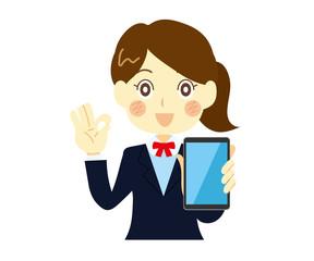 スマートフォンを提案する女性、女子高生2