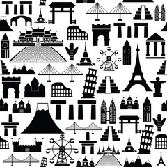 world landmarks seamless pattern background icon.