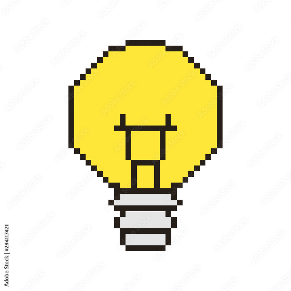 Poster vector pixel art. lightbulb and idea for games and web. vector illustration.