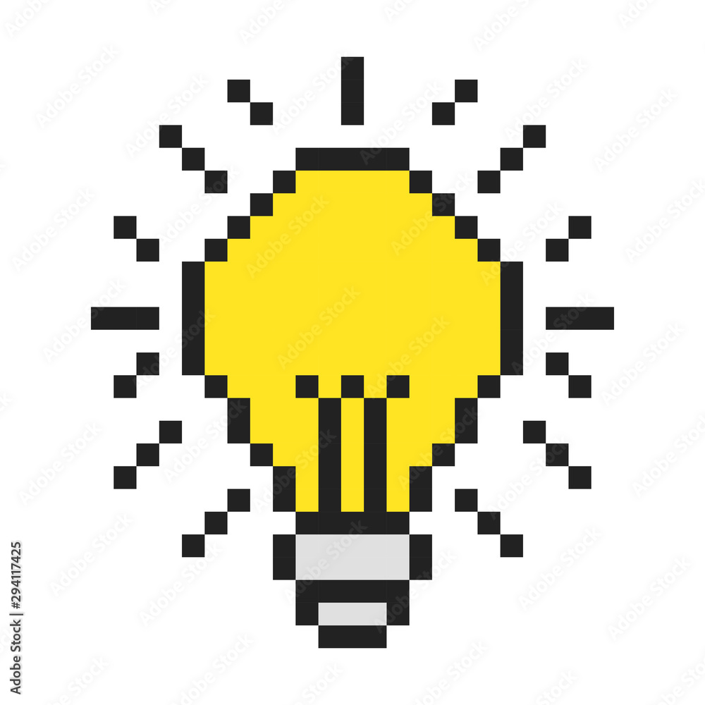 Poster vector pixel art. lightbulb and idea for games and web. vector illustration.