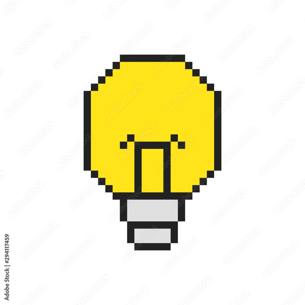 Poster vector pixel art. lightbulb and idea for games and web. vector illustration.
