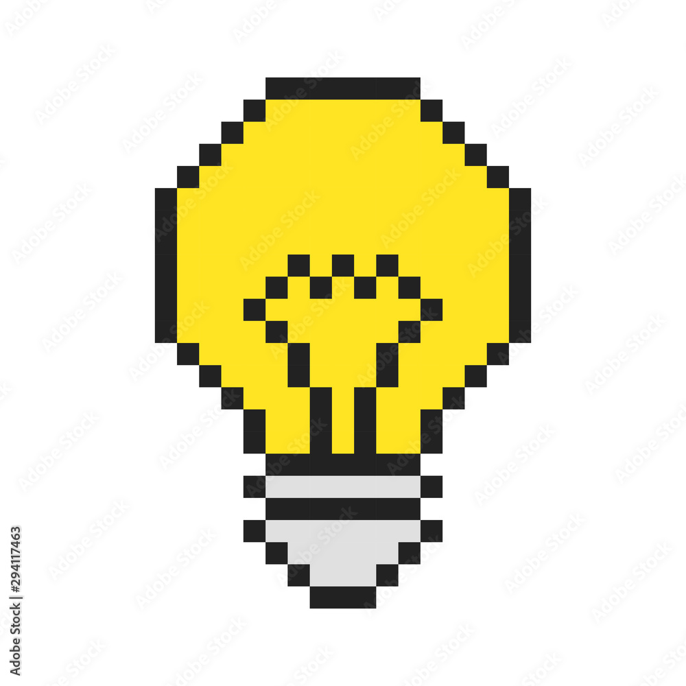 Poster vector pixel art. lightbulb and idea for games and web. vector illustration.