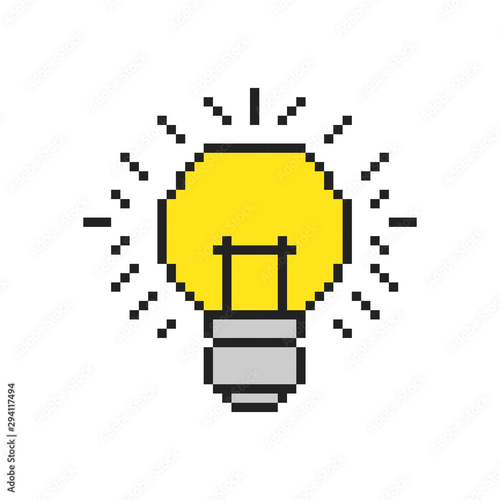Poster vector pixel art. lightbulb and idea for games and web. vector illustration.