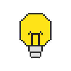 Vector pixel art. Lightbulb and idea for games and web. Vector illustration.
