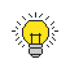Vector pixel art. Lightbulb and idea for games and web. Vector illustration.