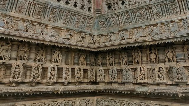 Walls of Beluru Sri Chennakeshava Temple in Karnataka, India. Ancient Architecture.