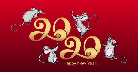 Fototapeta na wymiar 2020 Chinese New Year. Symbol of the year rat or mouse. Holiday concept - postcard or banner. Vector illustration.