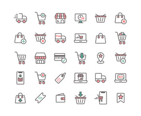 Online Shopping filled outline icon set. Vector and Illustration.