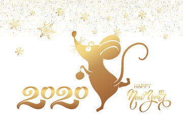 2020 Chinese New Year. Symbol of the year rat or mouse. Holiday concept - postcard or banner. Vector illustration.