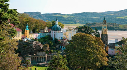 Portmeirion, an Italian style tourist village in Gwynedd, North Wales