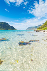 Fototapeta na wymiar beautiful sand beach on the lofoten islands in Norway
