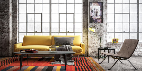 Industrial Loft Furnishing Presentation (panoramic) - 3d visualization