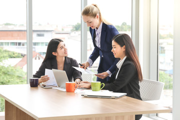 Business people or colleague sitting meeting and talking in office, professional executives coworkers discussion and brainstorming