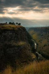 sunset in the mountains and a river in Armenia