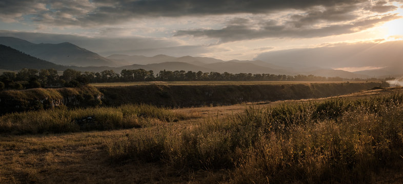 sunset over the field in armenia