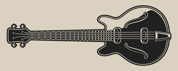 Black and white illustration of electric guitar - obrazy, fototapety, plakaty