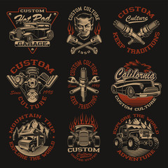 Set of vector designs in vintage style for transportation theme © Natalia