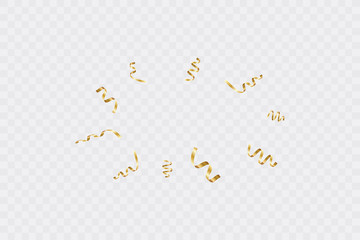 Golden curved confetti isolated on transparent background. Confetti burst. Festive vector illustration