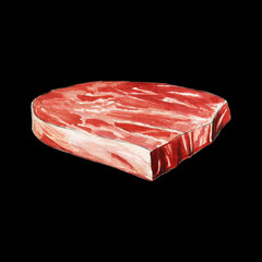 Raw steak watercolor illustration on black background