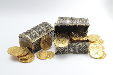 boxes of gold coins at the  with back ground © alan