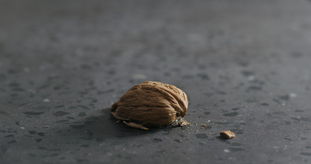 smashed walnut on terrazzo countertop