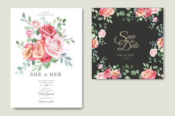 wedding invitation dan greeting card with beautiful floral 