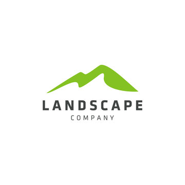 The illustration of Minimalist Landscape Hills Mountain Peaks Vector logo design.