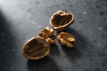 peeled walnut on terrazzo countertop
