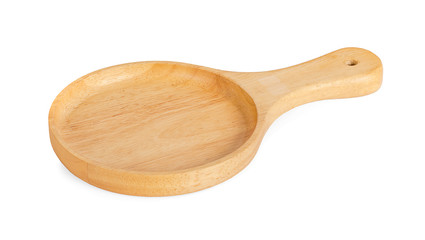 wooden pizza circle plate isolated on white background