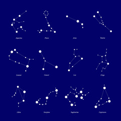 Zodiac constellation vector illustrations set