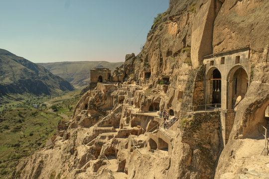 Stone old underground city of Vardzia in a rock near the town of Akhaltsikhe in Georgia