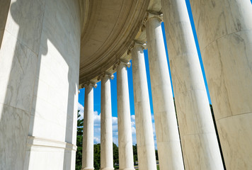 Scenic view of white marble neoclassical columns from the interior of the rotunda at the Jefferson Memorial in Washington DC, USA - 294124445