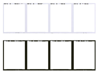 Film strip template, empty developed black and white 120 type (60mm) with 6x4.5 frames in negative and positive isolated on white background with work path. - obrazy, fototapety, plakaty