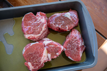 Fresh raw steak beef with olive oil