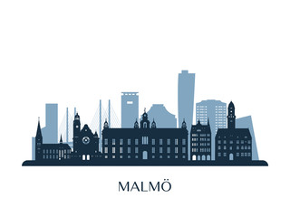 Malmo skyline, monochrome silhouette. Vector illustration.