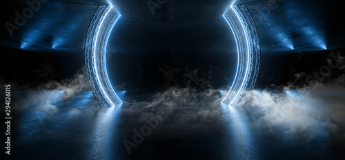 Smoke Circle Construction Gate Sci Fi Futuristic Neon Glowing Blue