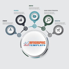Obraz premium Business road map timeline infographic with 5 steps circle designed for background elements diagram planning process web pages workflow digital technology data presentation chart. Vector illustration