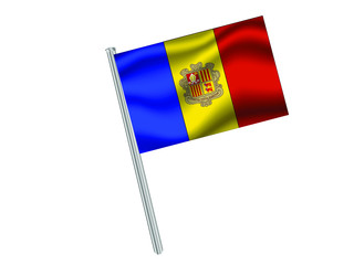 Andorra Waving national flag on metal flagpole, isolated on white background. original colors and proportion. Vector illustration, from countries flag set