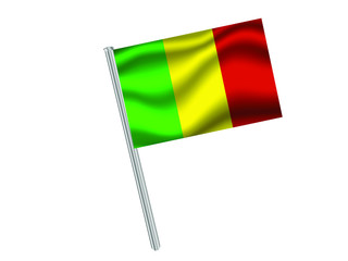 Mali Waving national flag on metal flagpole, isolated on white background. original colors and proportion. Vector illustration, from countries flag set