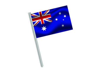 Australia Waving national flag on metal flagpole, isolated on white background. original colors and proportion. Vector illustration, from countries flag set