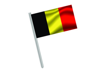 Belgium Waving national flag on metal flagpole, isolated on white background. original colors and proportion. Vector illustration, from countries flag set