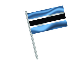 Botswana Waving national flag on metal flagpole, isolated on white background. original colors and proportion. Vector illustration, from countries flag set