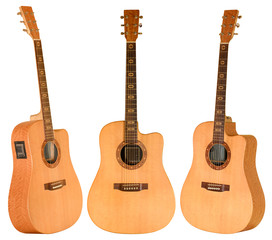 yellow acoustic guitar on white background